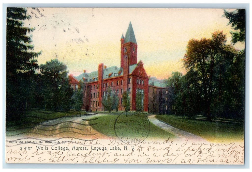 1907 Wells College Dirt Road Building Aurora Cayuga Lake New York NY Postcard