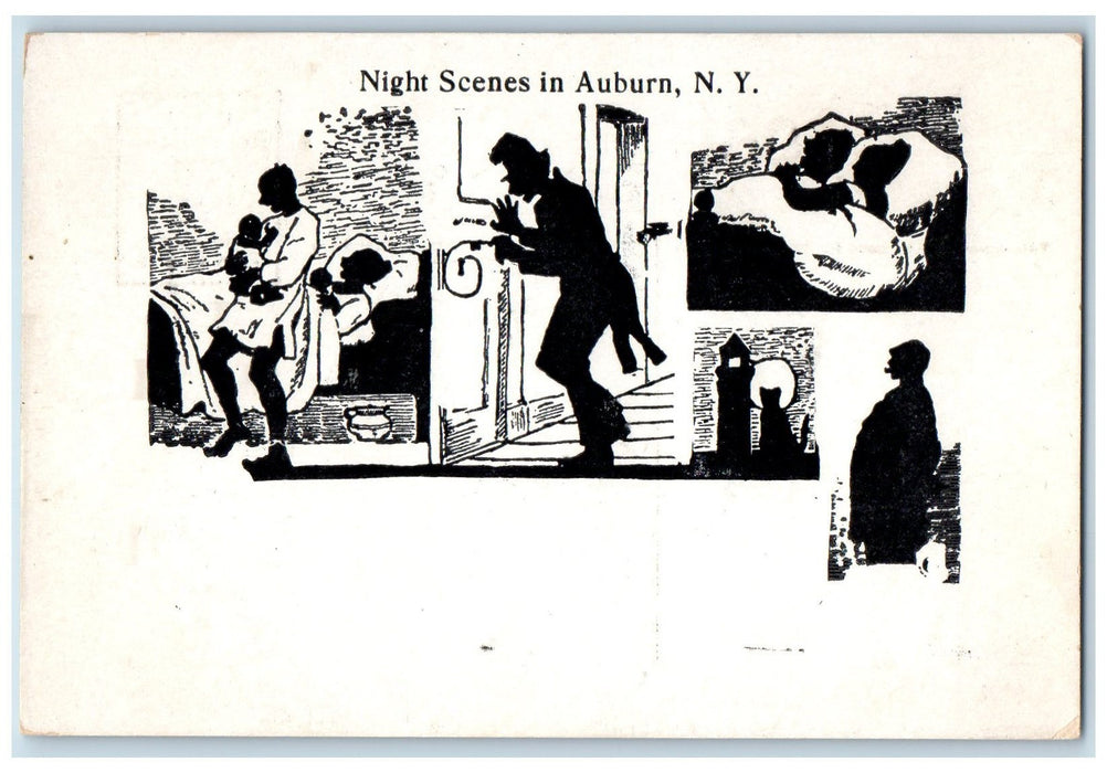 c1920's Night Scenes Parenting Couple Multiple Event Auburn New York NY Postcard