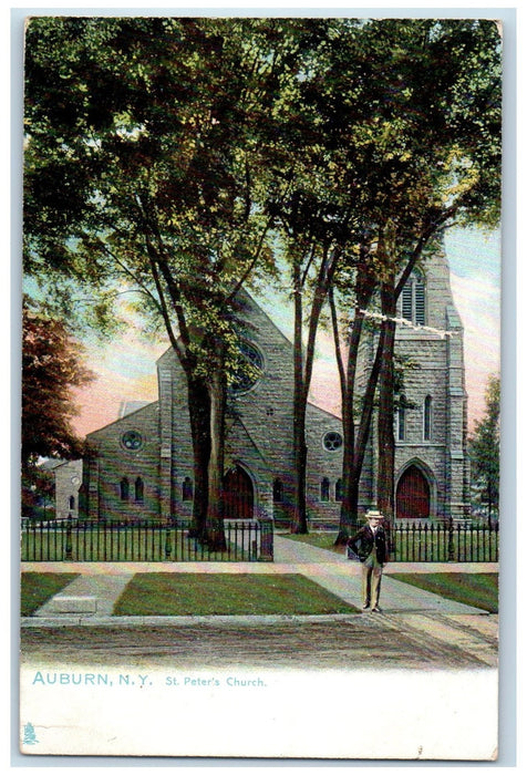 1908 St. Peter's Church Roadside Man Dirt Road Auburn New York NY Postcard