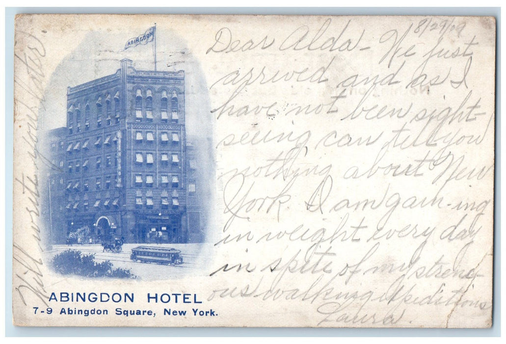 1909 Abingdon Hotel Train Horse Carriage Abingdon Square New York NY Postcard