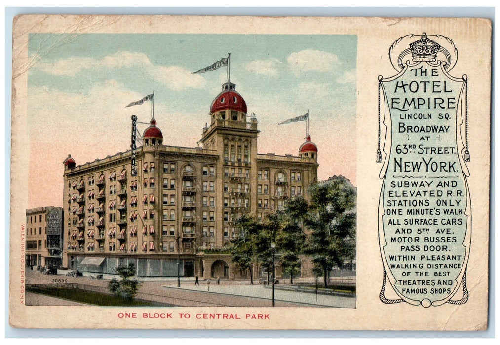 1917 The Hotel Empire Restaurant Lincoln Square Broadway 63rd Street NY Postcard