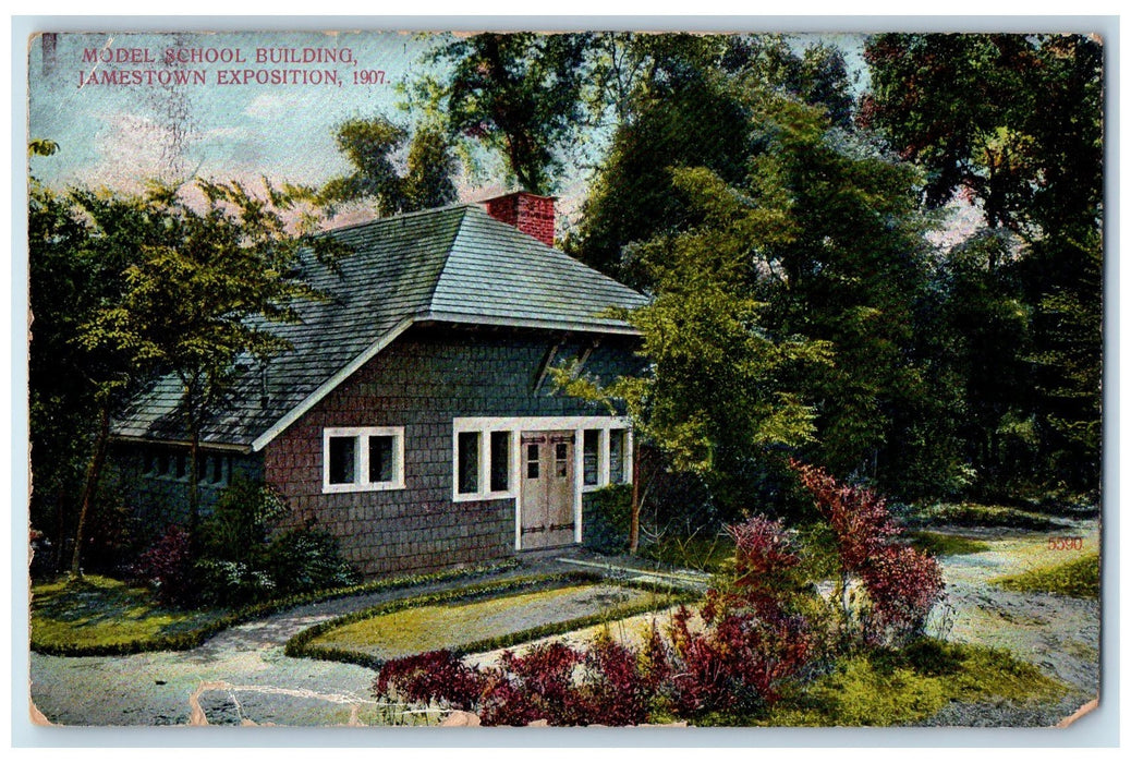 1908 Model School Building View Entrance Jamestown Exposition 1907 VA Postcard