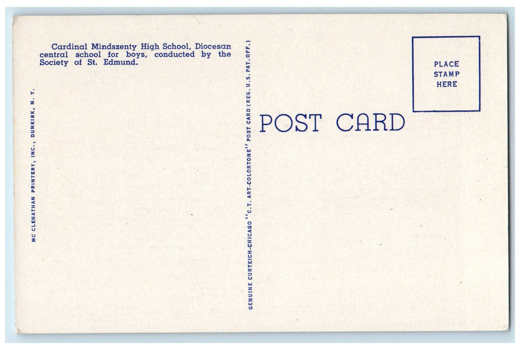 c1940's Cardinal Mindszenty High School For Boys Diocesan Dunkirk NY Postcard