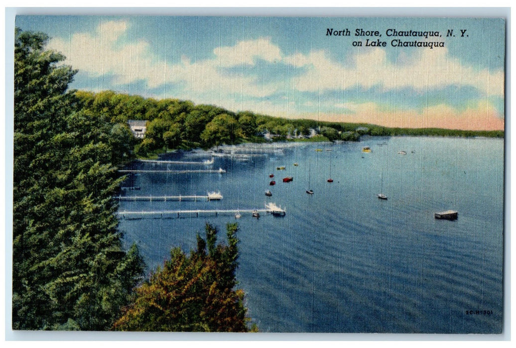 c1940's North Shore Chautauqua Lake Docking Point Boats New York NY Postcard