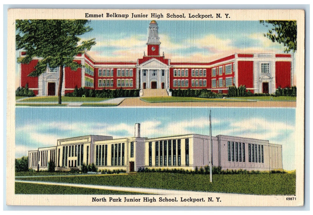 c1940 Emmet Belknap North Park Junior High School Building Lockport NY Postcard