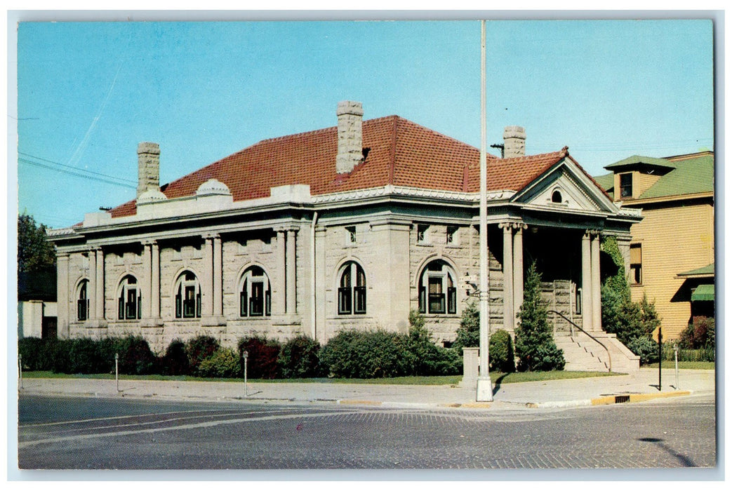 c1950 Lebanon Carnegie Public Library Entrance View Chimney Lebanon IN Postcard