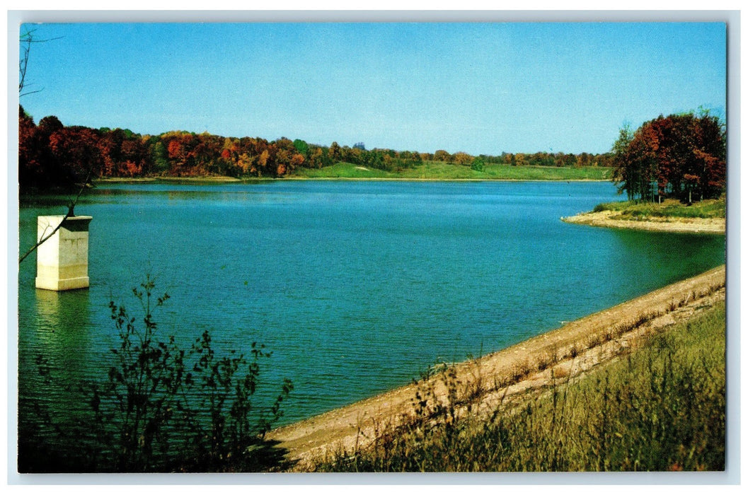 c1950's Whitewater memorial State Park Lake Dirt Road Southeastern IN Postcard