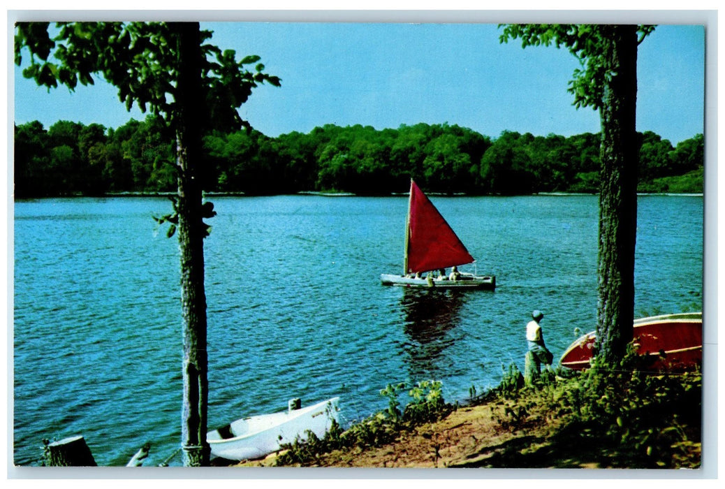 c1950's Whitewater Memorial State Park Lake Sailboat Southeastern IN Postcard