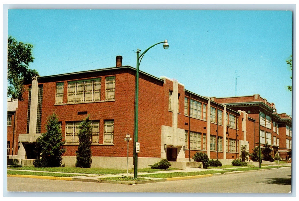 c1960's Peru High School Exterior Peru Indiana IN Unposted Lamppost Postcard