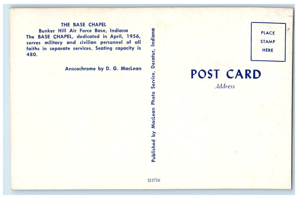 c1960's The Base Chapel Bunker Hill Air Force Base Indiana IN Unposted Postcard