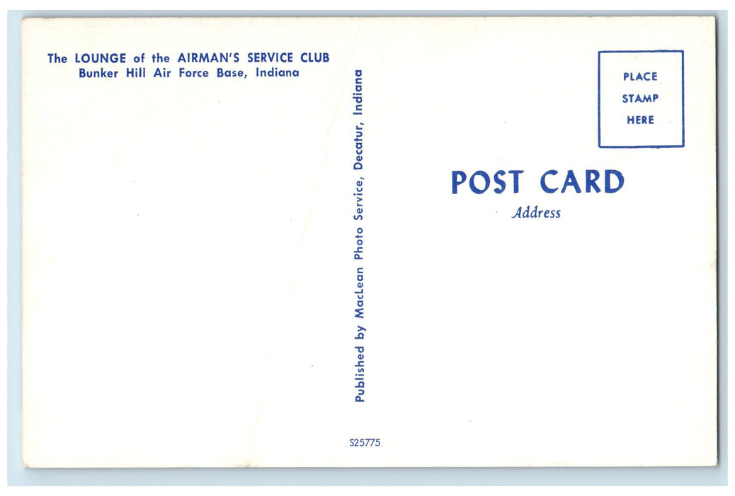 c1960's Lounge Airman's Service Club Bunker Hill Air Force Base Indiana Postcard