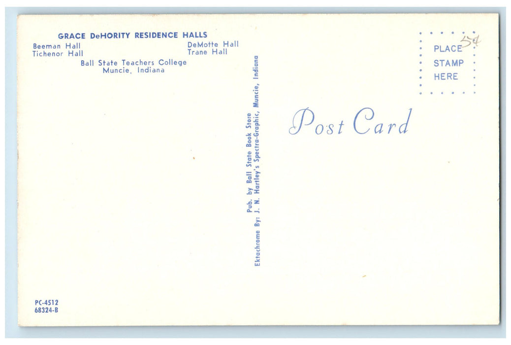 c1940's Grace DeHority Residence Halls Scene Muncie Indiana IN Unposted Postcard