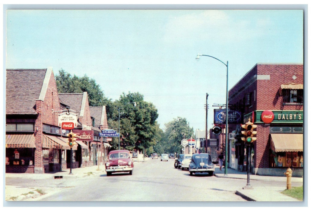 c1960's The Village Street Scene Muncie Indiana IN Unposted Coca Cola Postcard
