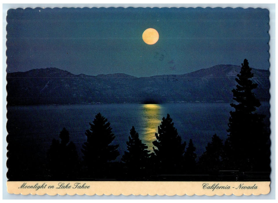 1989 Moonlight Lake Tahoe Mountain Forest Resorts California Nevada NV Postcard