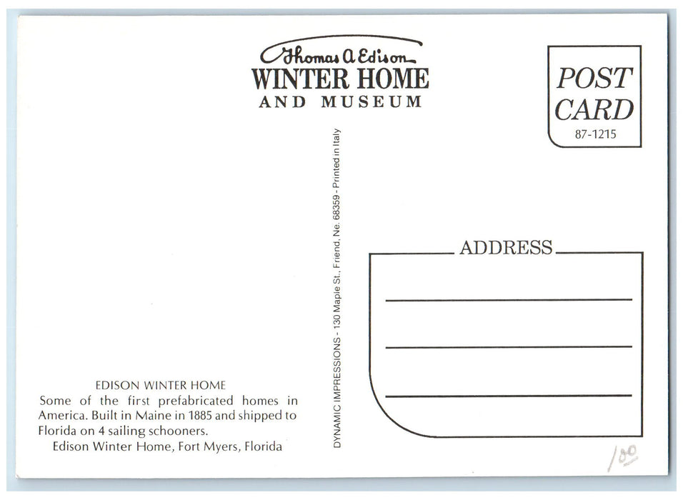 c1960 Edison Winter Home First Prefabricated House View Fort Myers FL Postcard