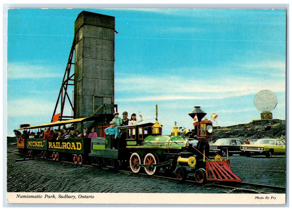c1960's The Big Nickel Railroad Coin Monument Train Sudbury Ontario CA Postcard