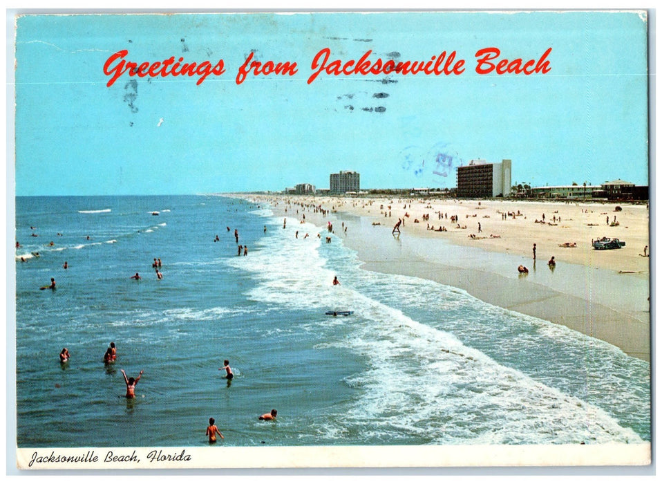 1983 Greetings From Jacksonville Beach Swimming Building Florida FL Postcard