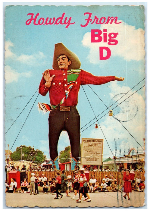 c1960 Tall Texans Big Tex Howdy From Big D Cowboy State Fair Dallas TX  Postcard