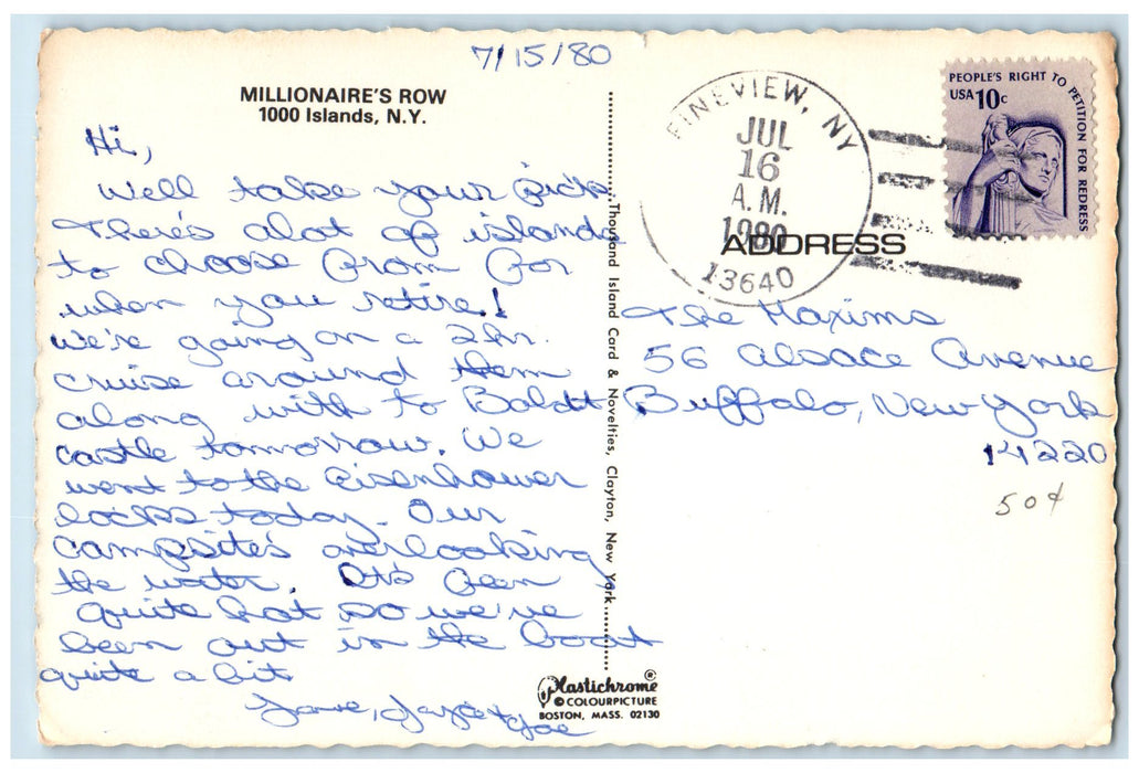 1980 Millionaire's Row 1000 Islands Islets Residence Lake New York NY Postcard