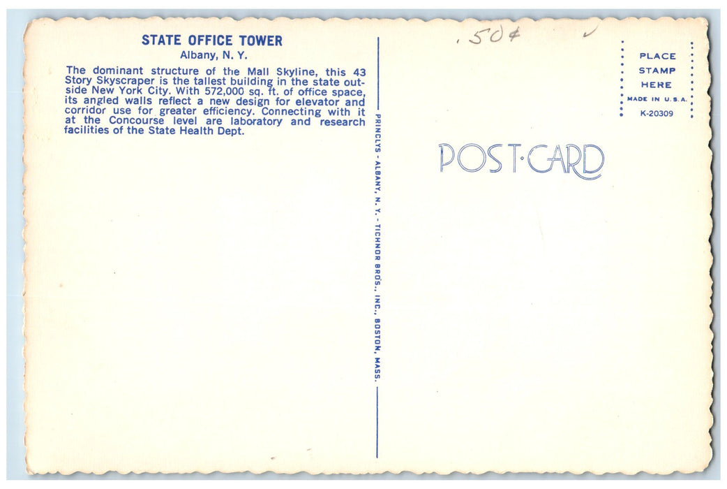 c1960 State Office Tower Architectural Design View Albany New York NY Postcard