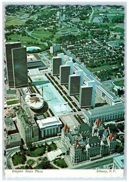 c1960 Empire State Plaza Aerial View Restaurant Swimming Pool Albany NY Postcard