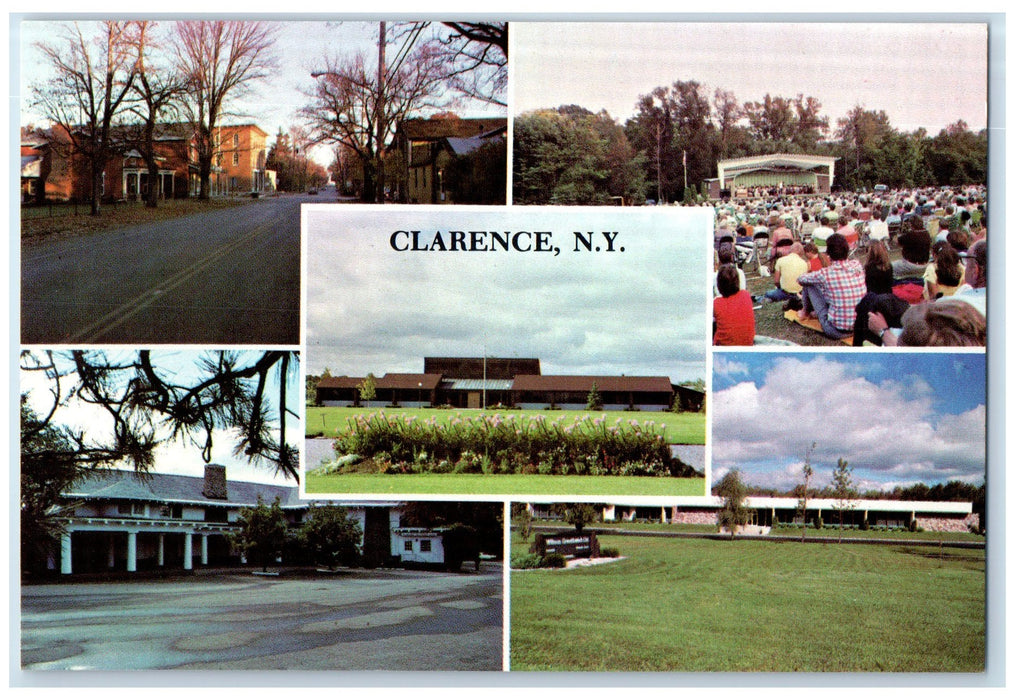 c1960 Clarence Town Hall Main Street Restaurant Park Multiple View NY Postcard