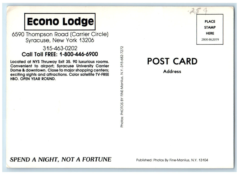c1970's Econo Lodge Bedroom Car Park Truck Cargo Syracuse New York NY Postcard