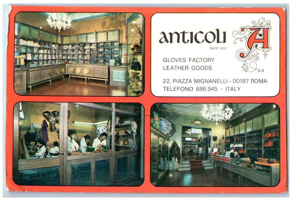 c1960 Anticoli Gloves Factory Leather Goods Multiple View Roma Italy IT Postcard