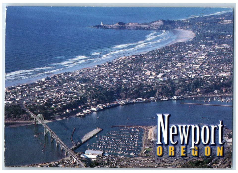 2003 Aerial View Yaquina Bay Bridge Lighthouse Sailboat Newport Oregon  Postcard