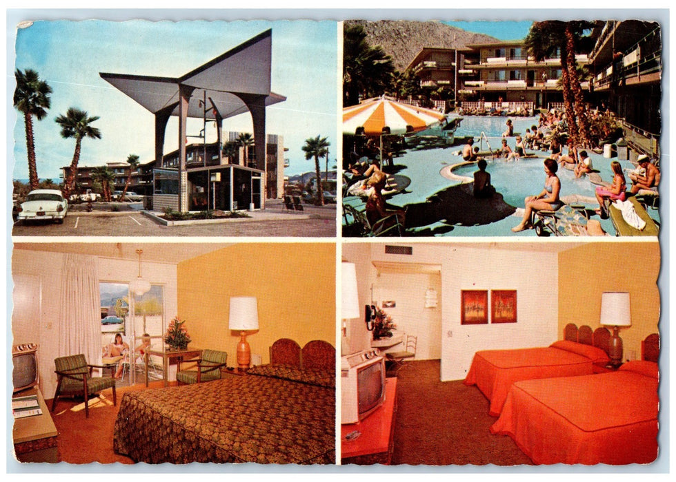 c1960's Dunes Hotel Multiple View Restaurant Palm Springs California CA Postcard