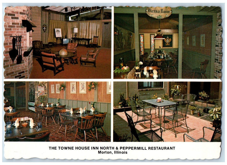 c1960's The Towne House Inn North Peppermill Restaurant Views Morton IL Postcard