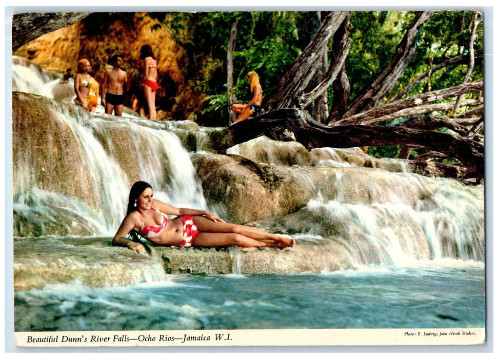 c1960's Dunn's River Falls Adult Trees Blue Water Ocho Rios Jamaica WI Postcard