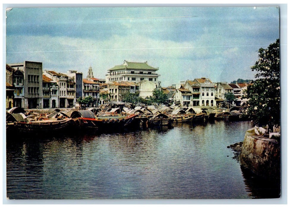 c1960 The Water Front Passenger Boat Buildings Houses Lake Singapore SG Postcard