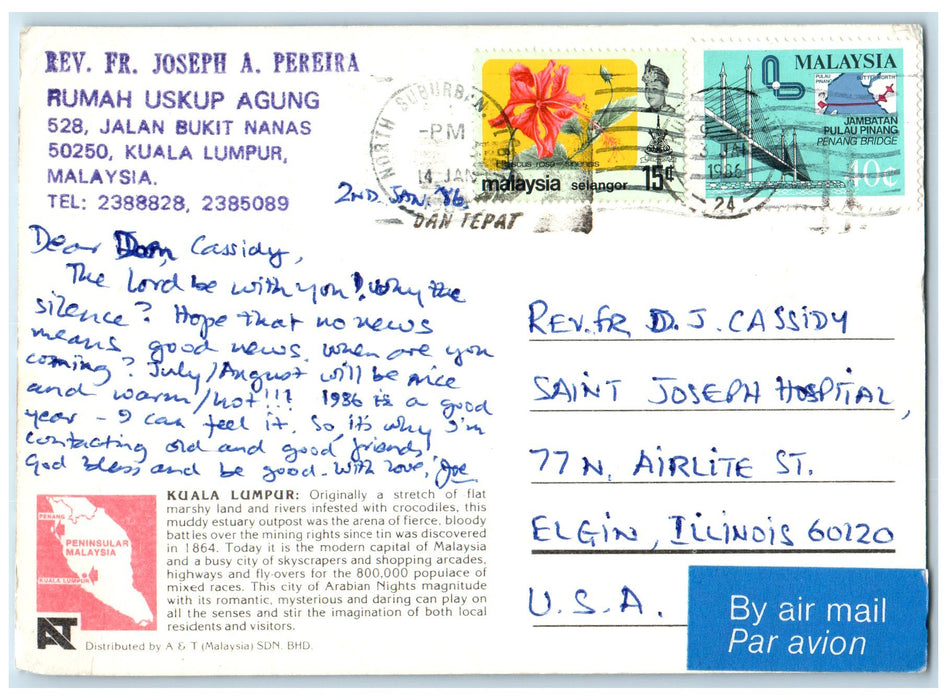 1986 Greetings From Kuala Lumpur Multiple Views Park Statue Building MY Postcard