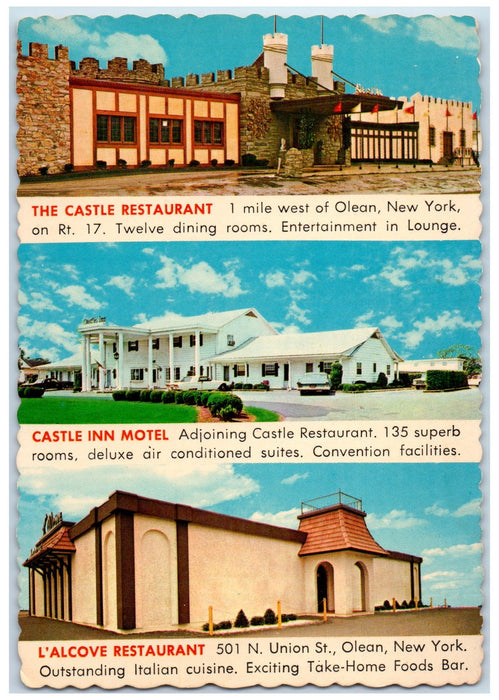 c1960 Castle Inn Motel Restaurant Bar Multiple Views Olean New York NY Postcard