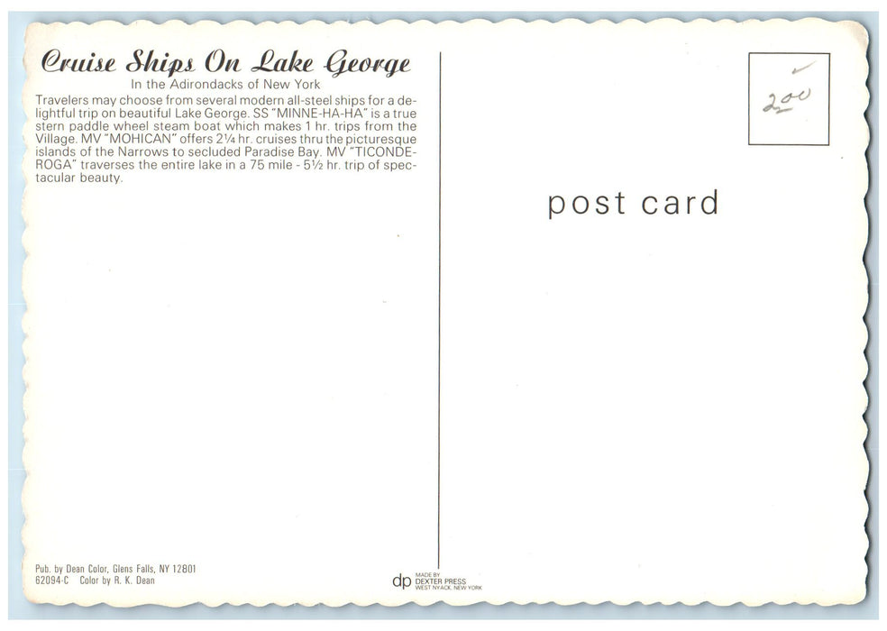 c1960's Cruise Ships Lagoon Multiple View Ship Flags Lake George NY Postcard