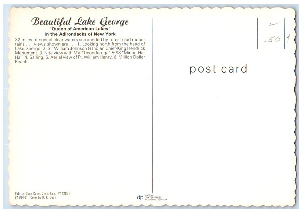 c1960 Lake George Multiple View Monument Sailboat Ship Adirondacks NY Postcard