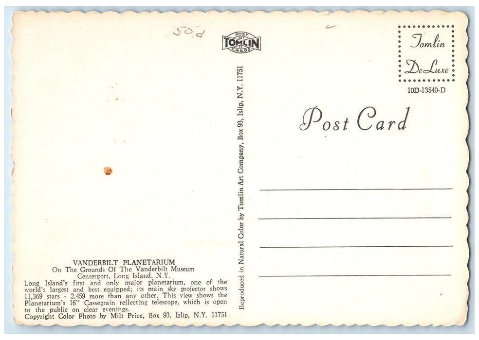 c1960 Vanderbilt Planetarium Museum Telescope Long Island New York NY Postcard