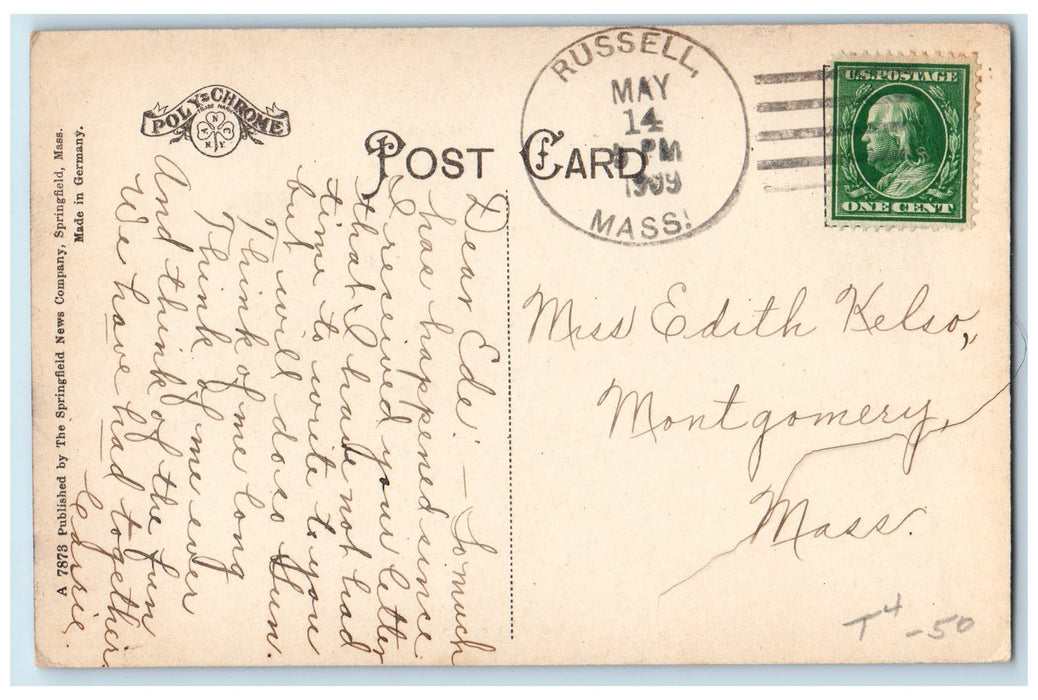 1909 Road Between Russell And Blandford Massachusetts MA Posted Trees Postcard