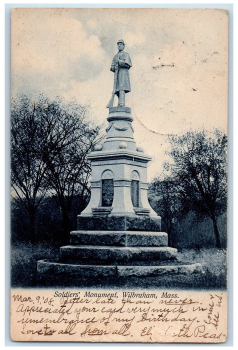 1908 Soldier's Monument Scene Wilbraham Massachusetts MA Posted Vintage Postcard