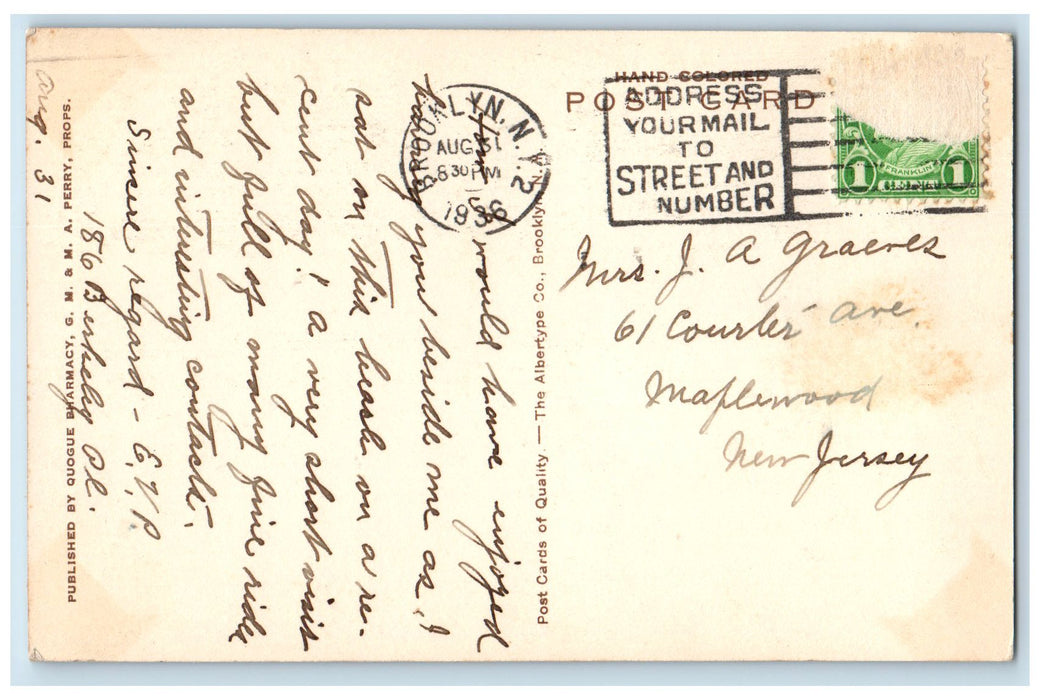 1936 Surf Bathing Waves Beach Swimming Quogue Long Island New York NY Postcard