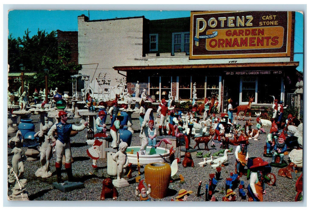 1957 Potenz Cast Stone Garden Ornaments Statues Long Island New York NY Postcard