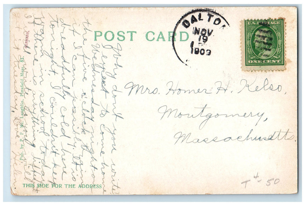 1909 Poutoosic Lake Scene Pittsfield Massachusetts MA Posted Vintage Postcard