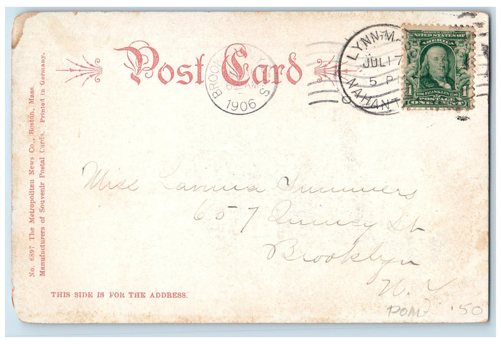 1906 Forty Step Beach And Sen. Lodge's Mansion Nahant Massachusetts  Postcard