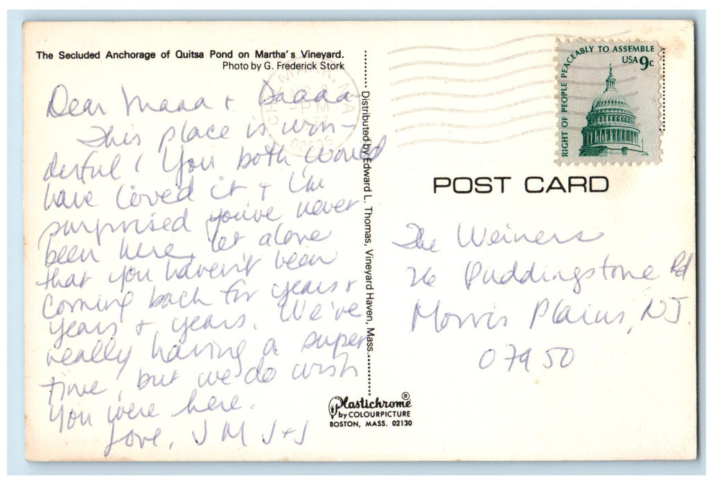 1977 The Secluded Anchorage Quitsa Pond Martha's Vineyard Boats MA Postcard