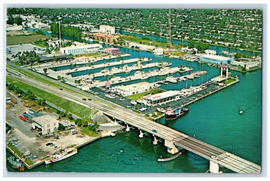 1977 Aerial View Lauderdale Ferry Boat Buildings Cars Tower Causeway FL Postcard
