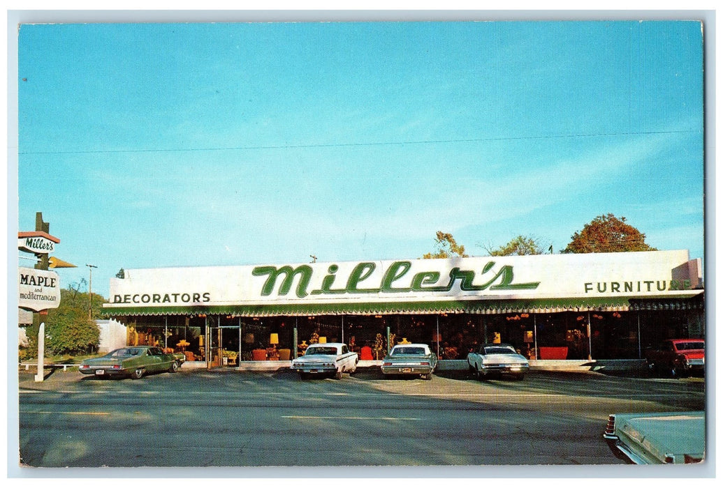 c1950 Miller's Furniture Classic Cars Roadside Roseville California CA Postcard