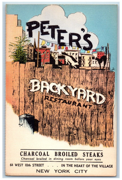 c1950's Peter's Backyard Steak Restaurant West 10th Street New York NY Postcard