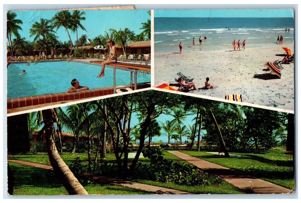 1975 Silver Sands Oceanfront Motel View Restaurant Key Biscayne FL Postcard