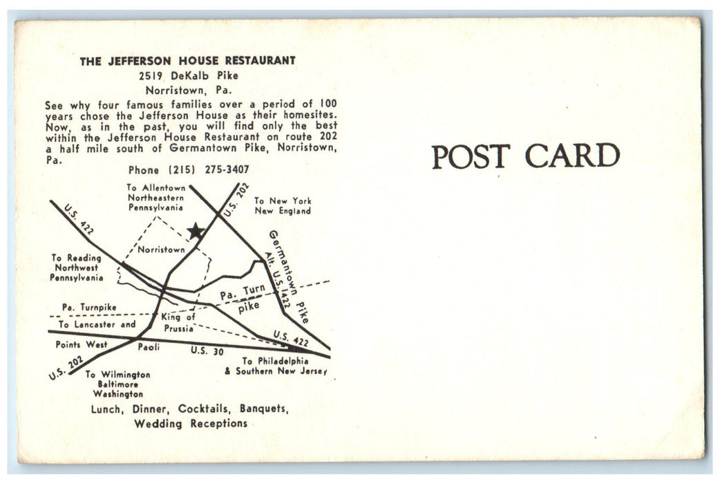 c1905 The Jefferson House Restaurant Architectural Design Norristown PA Postcard